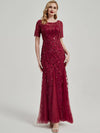 Sequin Tulle With Sheer Sleeves Evening Dress