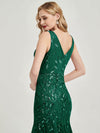 Emerald Green Sequined Leave Formal Dress-Tegan