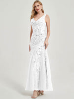 White V Sequined Mermaid Evening Dress-Tegan