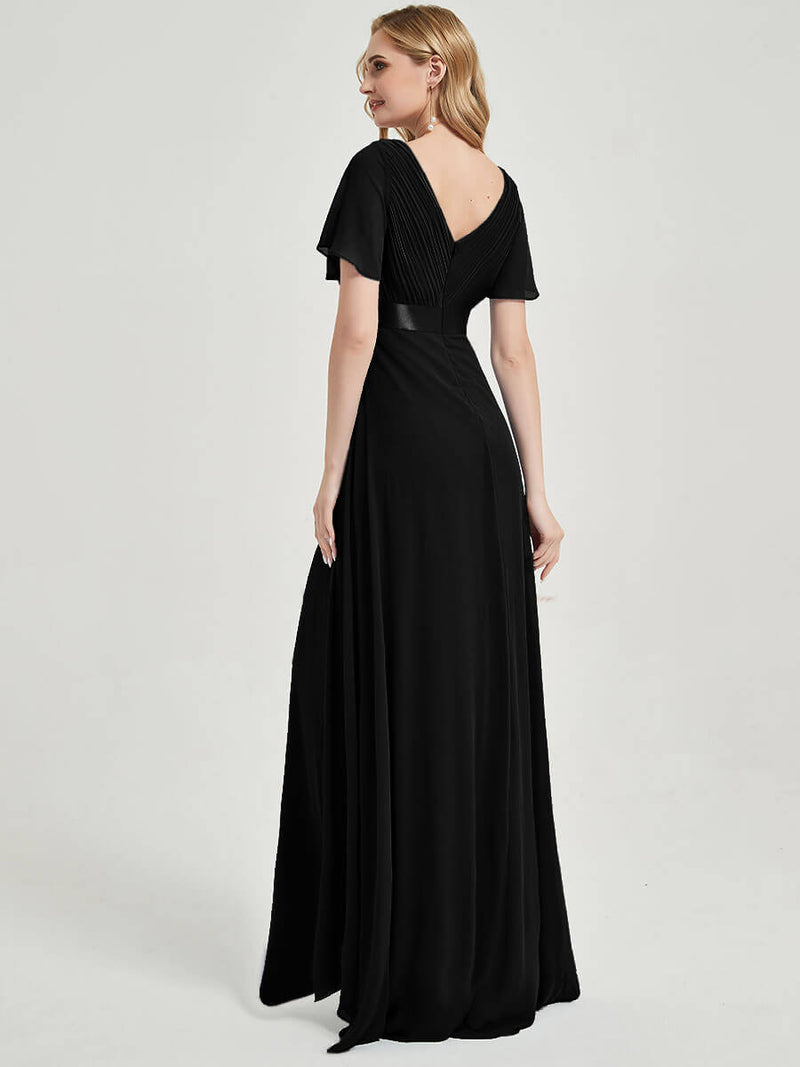 A-Line Black Chiffon Bridesmaid Dresses