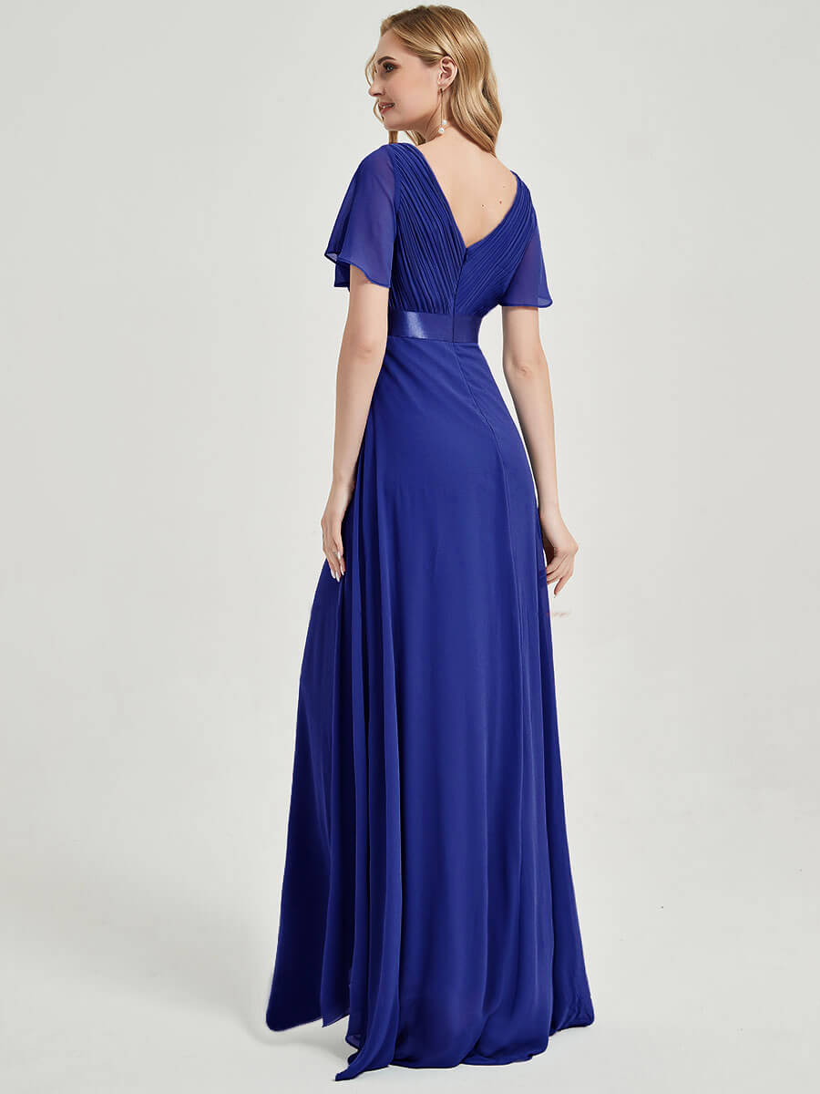 Sapphire Blue Ruffle Pleated Bridesmaid Dresses-Mei