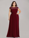 Burgundy Chiffon Lace Open Back Elegant Long Formal Occasion Party Gown