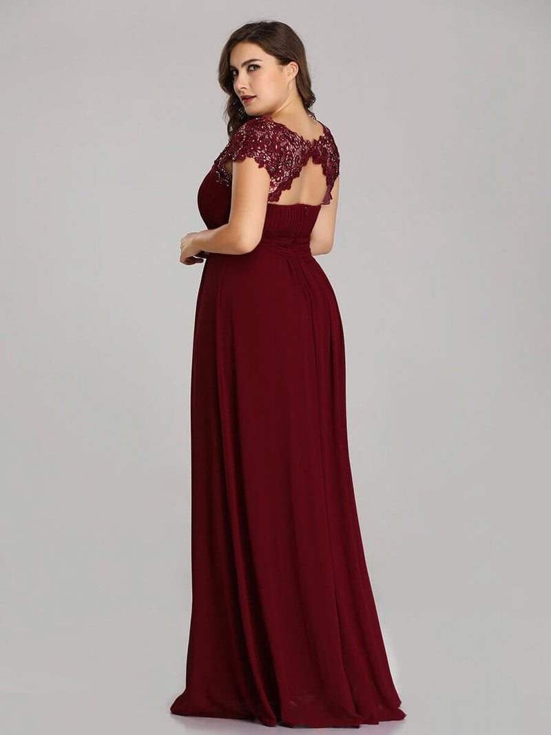 Burgundy Chiffon Lace Open Back Elegant Long Formal Occasion Party Gown