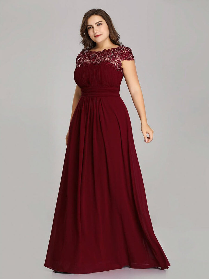 Burgundy Chiffon Lace Open Back Elegant Long Formal Occasion Party Gown