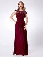 Burgundy Chiffon Lace Open Back Elegant Long Formal Occasion Party Gown