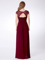 Burgundy Chiffon Lace Open Back Elegant Long Formal Occasion Party Gown