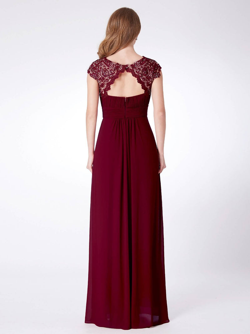 Burgundy Chiffon Lace Open Back Elegant Long Formal Occasion Party Gown