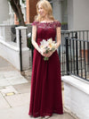 Burgundy Chiffon Lace Open Back Elegant Long Formal Occasion Party Gown