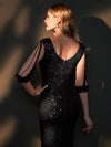 [Final Sale] Black Sleeved Sequins Mermaid Formal Gown Vera