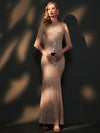 [Final Sale] Champagne Gold Sleeved Sequins Mermaid Formal Gown Vera