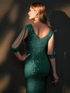 [Final Sale] Emerald Green Sleeved Sequins Mermaid Formal Gown Vera