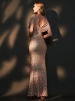 [Final Sale]Champagne Gold Batwing Sleeved Mermaid Formal Gown Reese