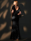 [Final Sale]Black Batwing Sleeved Mermaid Formal Gown Reese