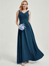 Ink Blue V-neckline Pleated Classic Bridesmaid Dress