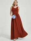 Rusty Red V-neckline Pleated Classic Bridesmaid Dress