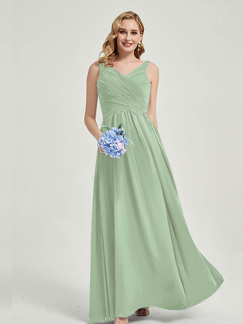 Sage Green Sleeveless Bridesmaid Dress-Flori