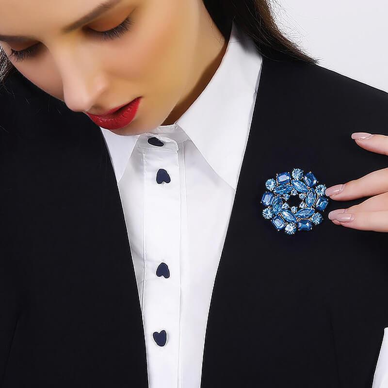 Worn To Love Vintage Alloy Crystal Round Brooch Charming  Rhinestone Pin For Wedding Evening Party