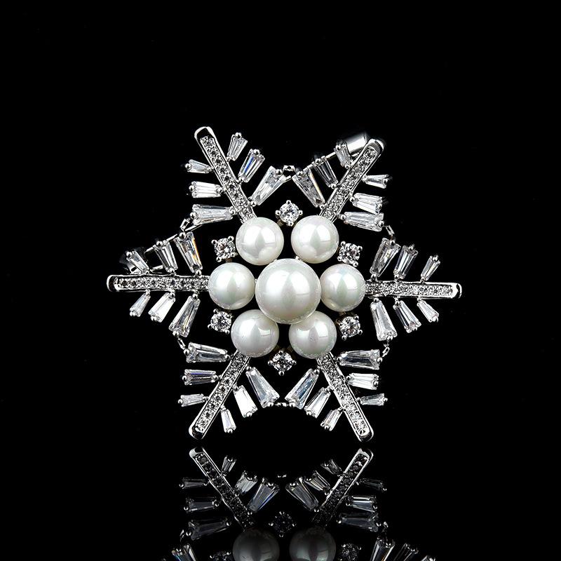 Worn To Love Snowflake Alloy Zine Wedding Brooch With Imitation Pearl Jewelry Accessories