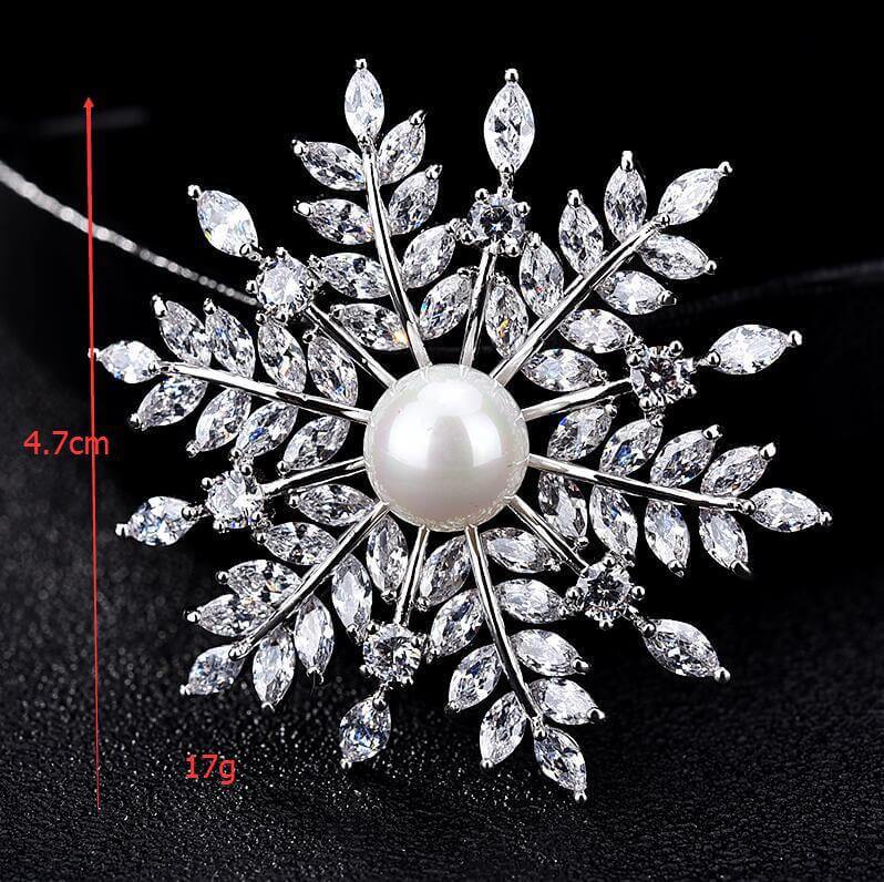 Worn To Love Luxury Retro Snowflake Brooch For Female Zircon Mosaic Imitation Pearl Pin
