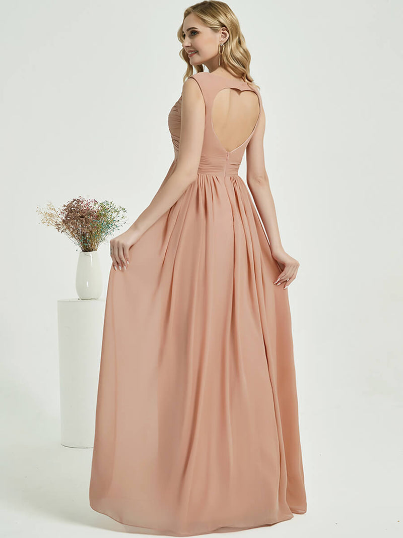 Floor Length Champagne Rose Chiffon Bridesmaid Dress Raanana