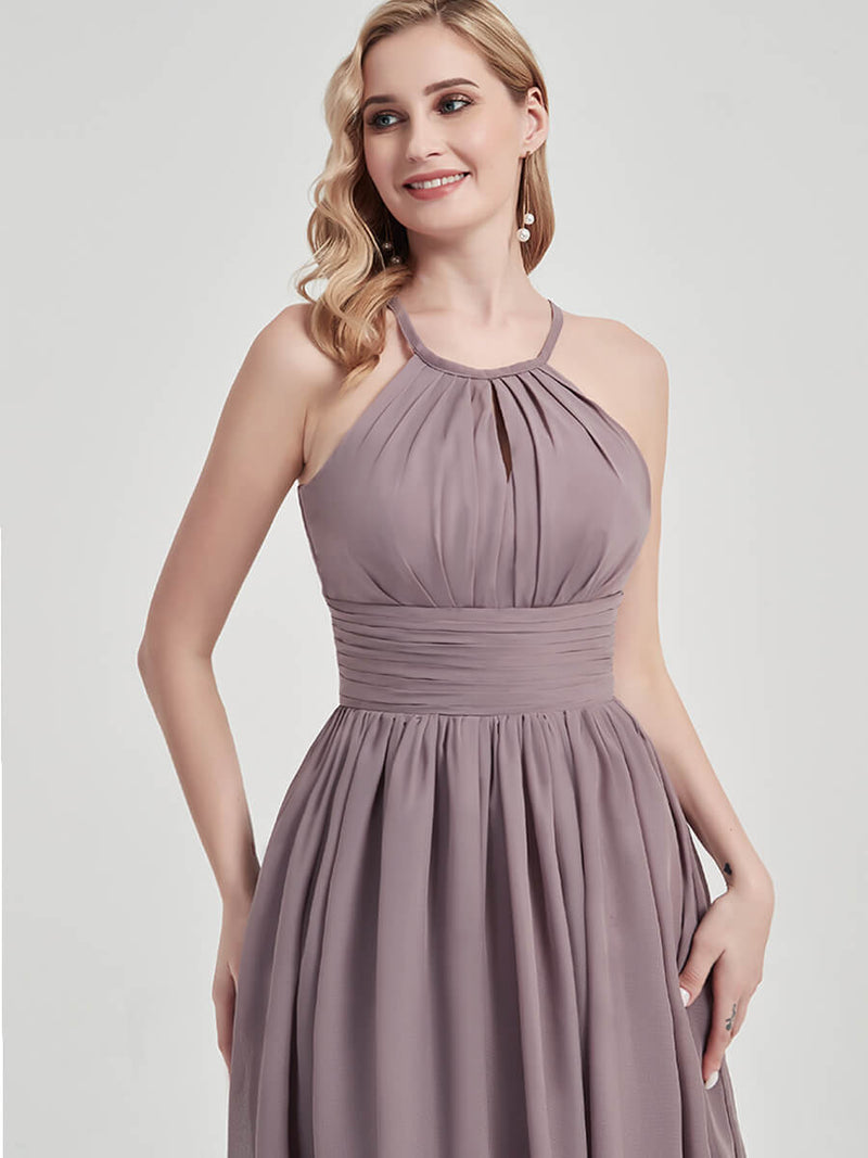 Chiffon and halter neck pleated slim-waisted Bridesmaid Dress