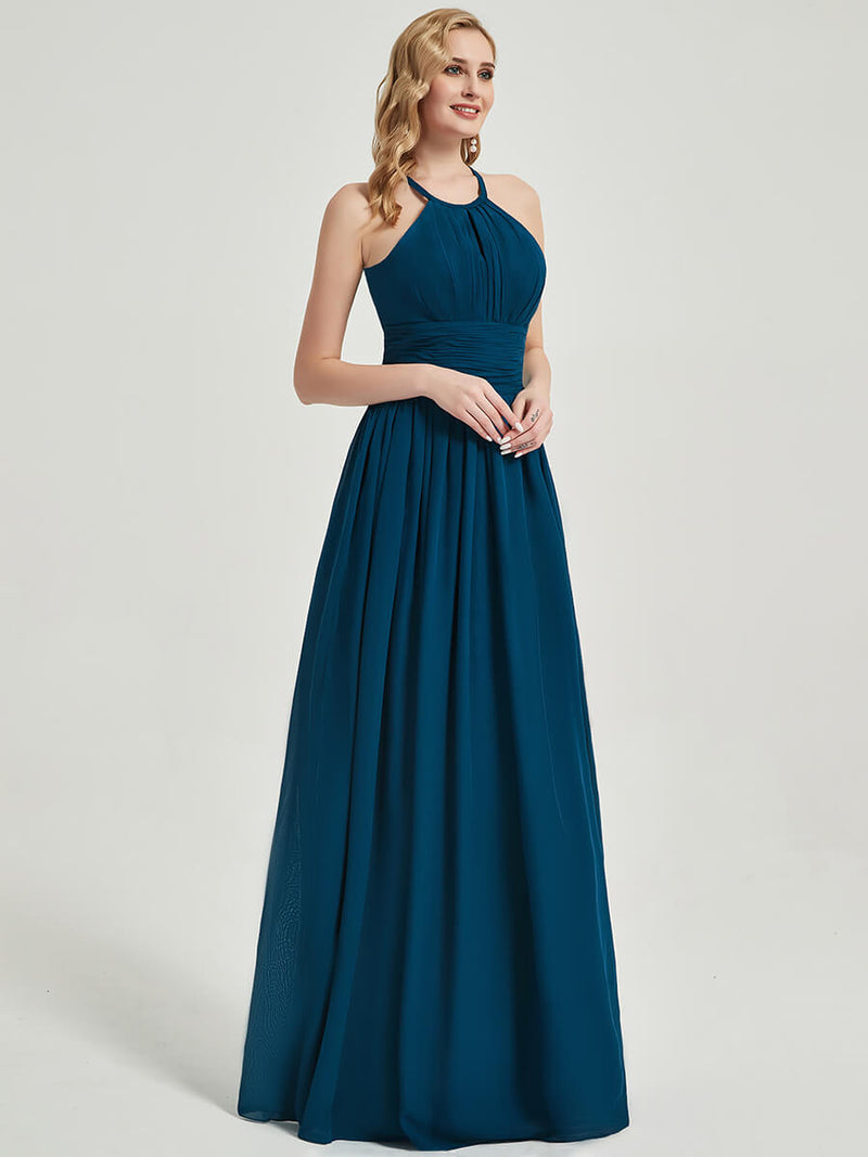 Floor Lengh Ink-Blue Chiffon Bridesmaid Dress Belinda