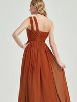 Mabel floor-length chiffon With a lovely peekaboo shoulder cutout bridesmaid dress