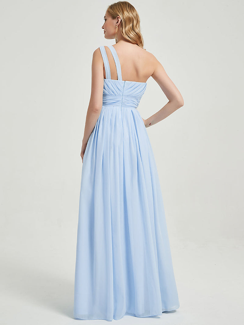 Cornflower Blue Pleated One Shoulder A-line Bridesmaid Dress Mabel