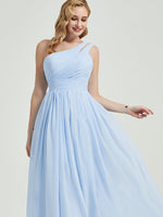 Cornflower Blue Pleated One Shoulder A-line Bridesmaid Dress Mabel