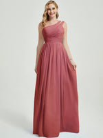 Mabel desert rose floor-length chiffon with narrow waist bridesmaid dress
