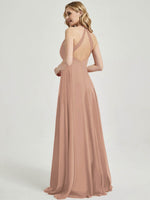 English Rose V Neckline Pleated Keyhole Back Chiffon Bridesmaid Dress Davis