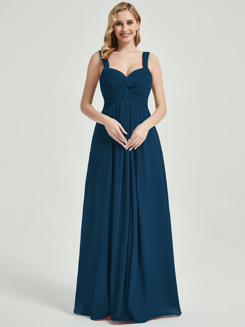 Ink Blue Chiffon Fabric Bridesmaid Dress 