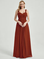 Rusty Red Chiffon Fabric Bridesmaid Dress 