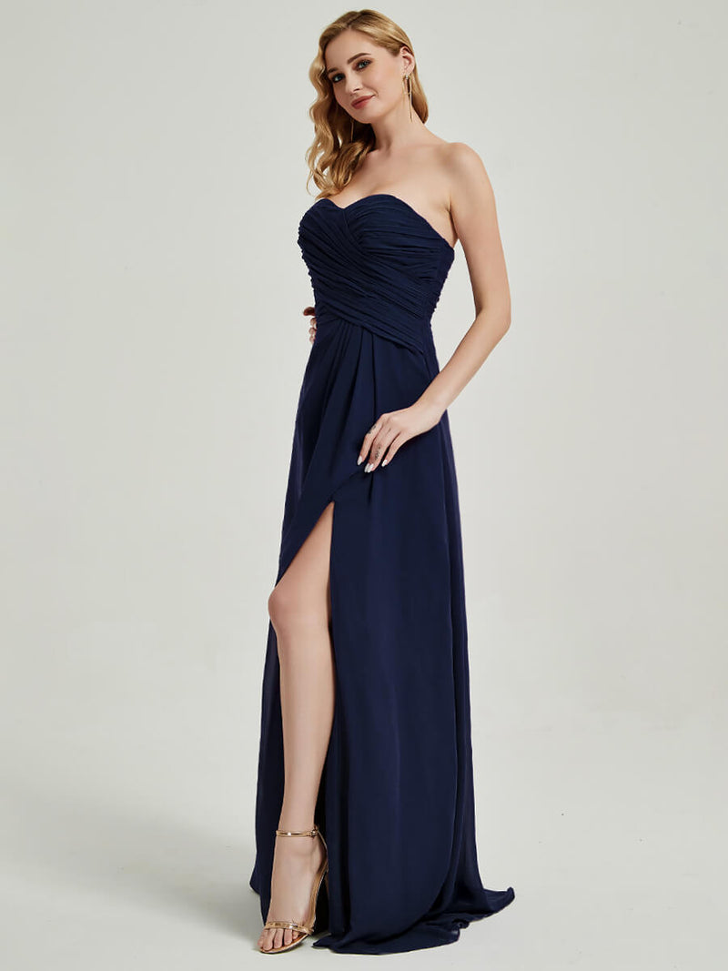 Abigail Floor-Length Dark Navy Bridesmaid Dress With Side Slits
