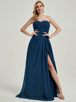 Abigail-Floor-Length  Ink Blue With Side Slits Bridesmaid Dress