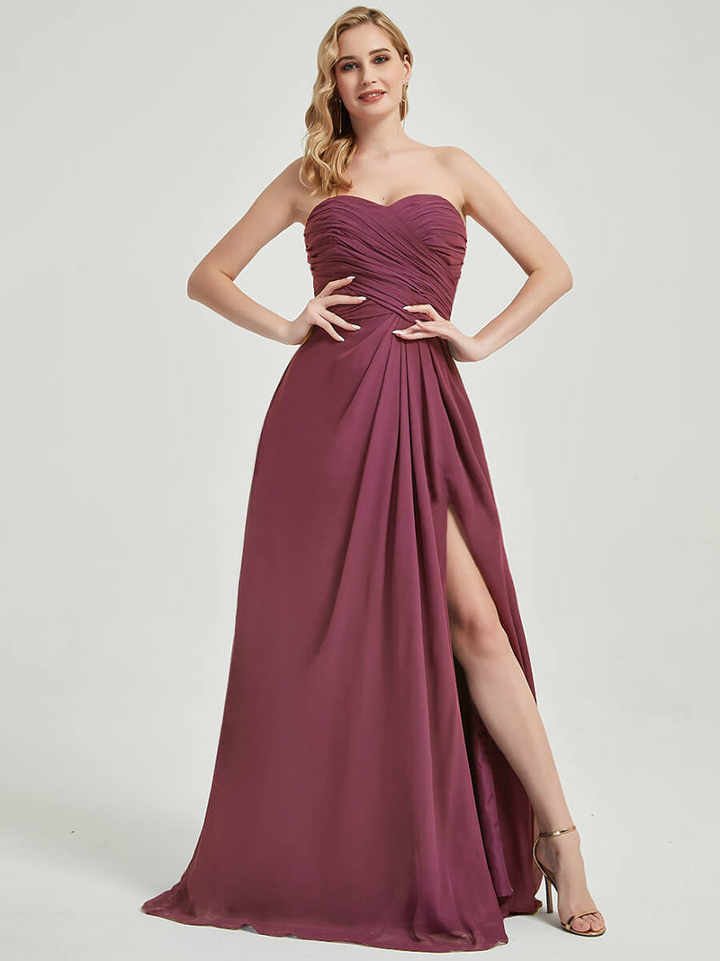 Abigail-Floor-Length Mulberry With Side Slits Bridesmaid Dress