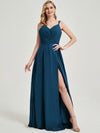 Double Spaghetti Straps Slit Lace Chiffon Bridesmaid Dress - Thana