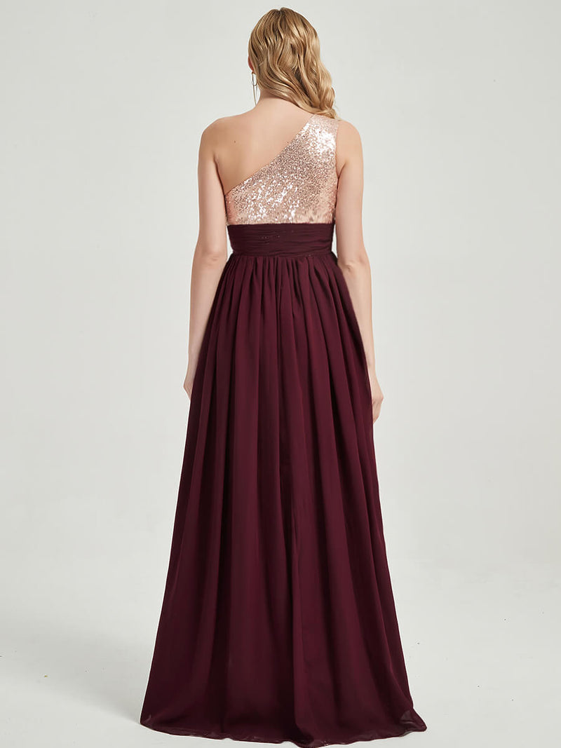 Burgundy Sequined Chiffon Bridesmaid Dress - Sidney