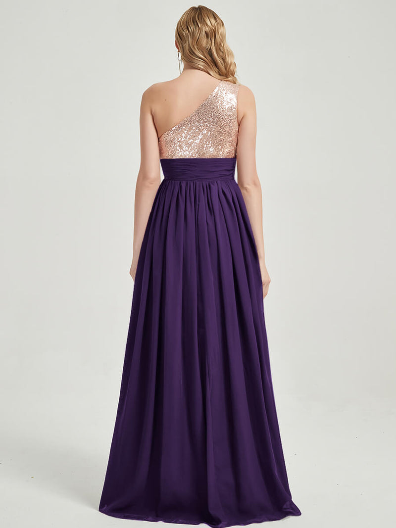 Dark Purple Sequined Chiffon Bridesmaid Dress - Sidney