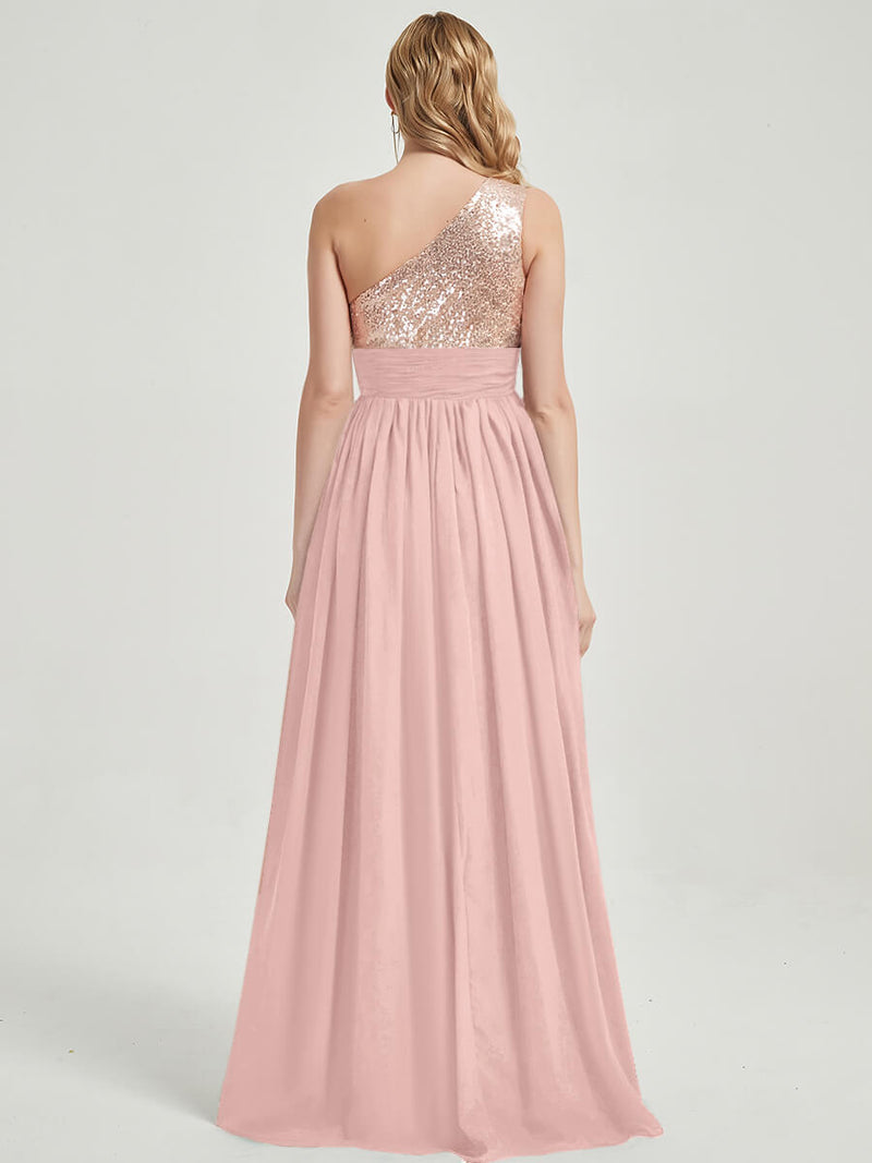 Dusty Pink Sequined Chiffon Bridesmaid Dress - Sidney