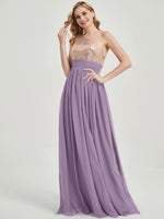 Dusty Purple Sequined Chiffon Bridesmaid Dress - Sidney