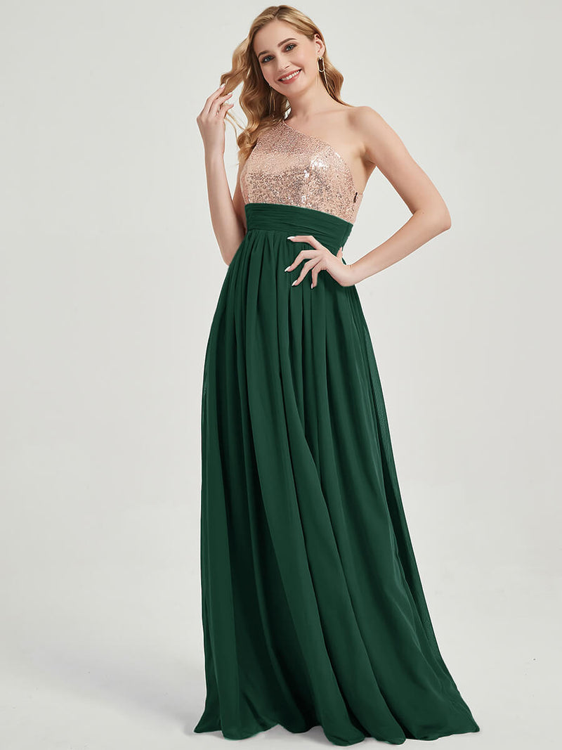 Emerald Green Green Sequined Chiffon Bridesmaid Dress - Sidney
