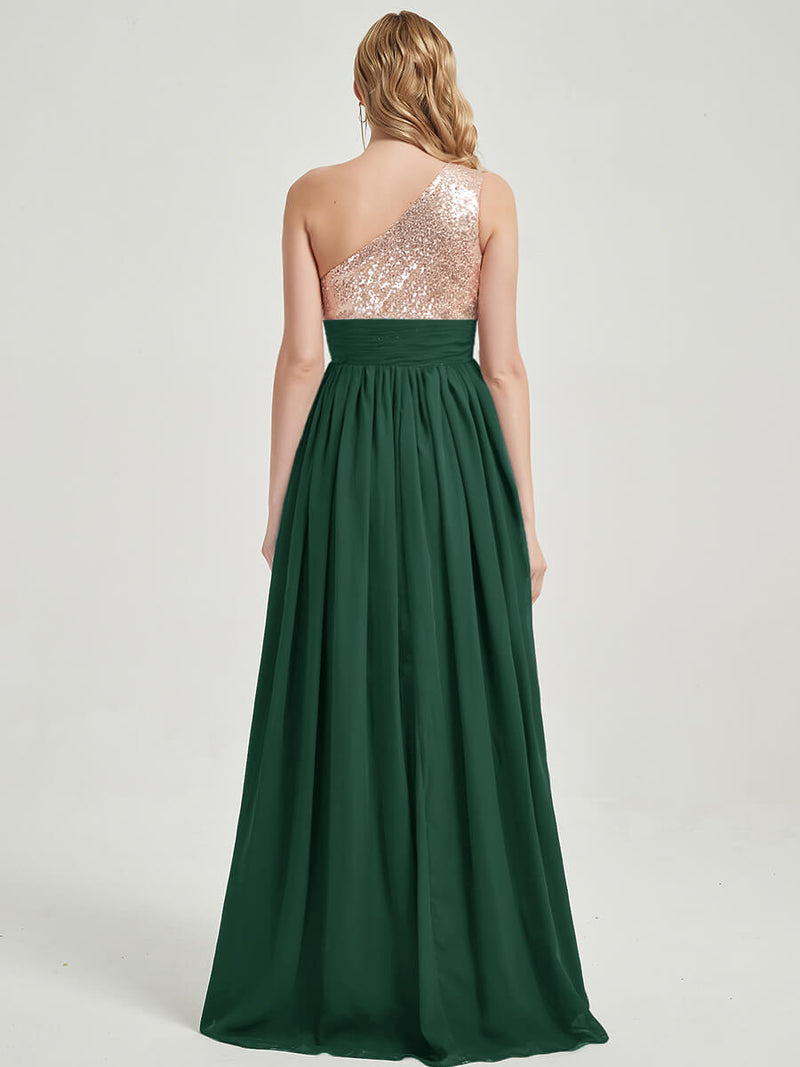 Emerald Green Green Sequined Chiffon Bridesmaid Dress - Sidney