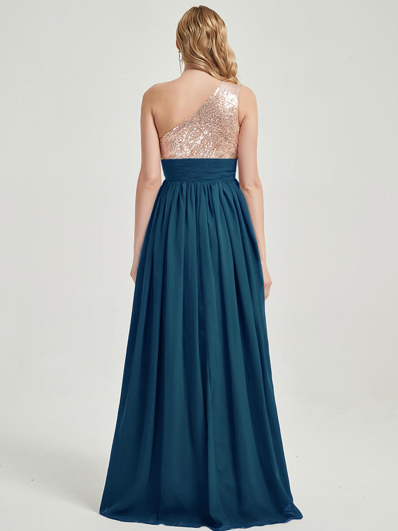 Ink Blue Sequined Chiffon Bridesmaid Dress - Sidney
