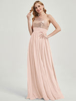 Pearl Pink Sequined Chiffon Bridesmaid Dress - Sidney