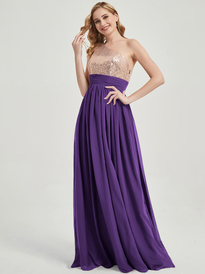 Royal Purple Sequined Chiffon Bridesmaid Dress - Sidney