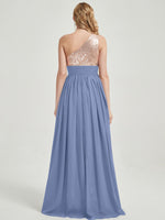 Slate Blue Sequined Chiffon Bridesmaid Dress - Sidney