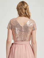 Rose Gold Sequin Bridesmaid Separate Top Blouse for Rustic Wedding Party