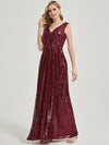 Burgundy V Cutting Sleeveless Sequined Bridesmaid Dress - Dawson