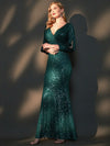 Navy Sexy Sequined Long Sleeves Formal Mermaid Evening Dress -Erina